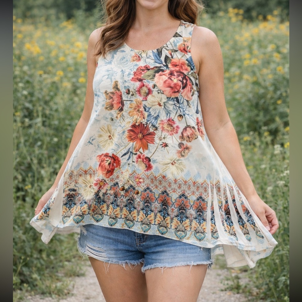Women’s beautiful summer top  Floral Sleeveless Top - Multicolor
